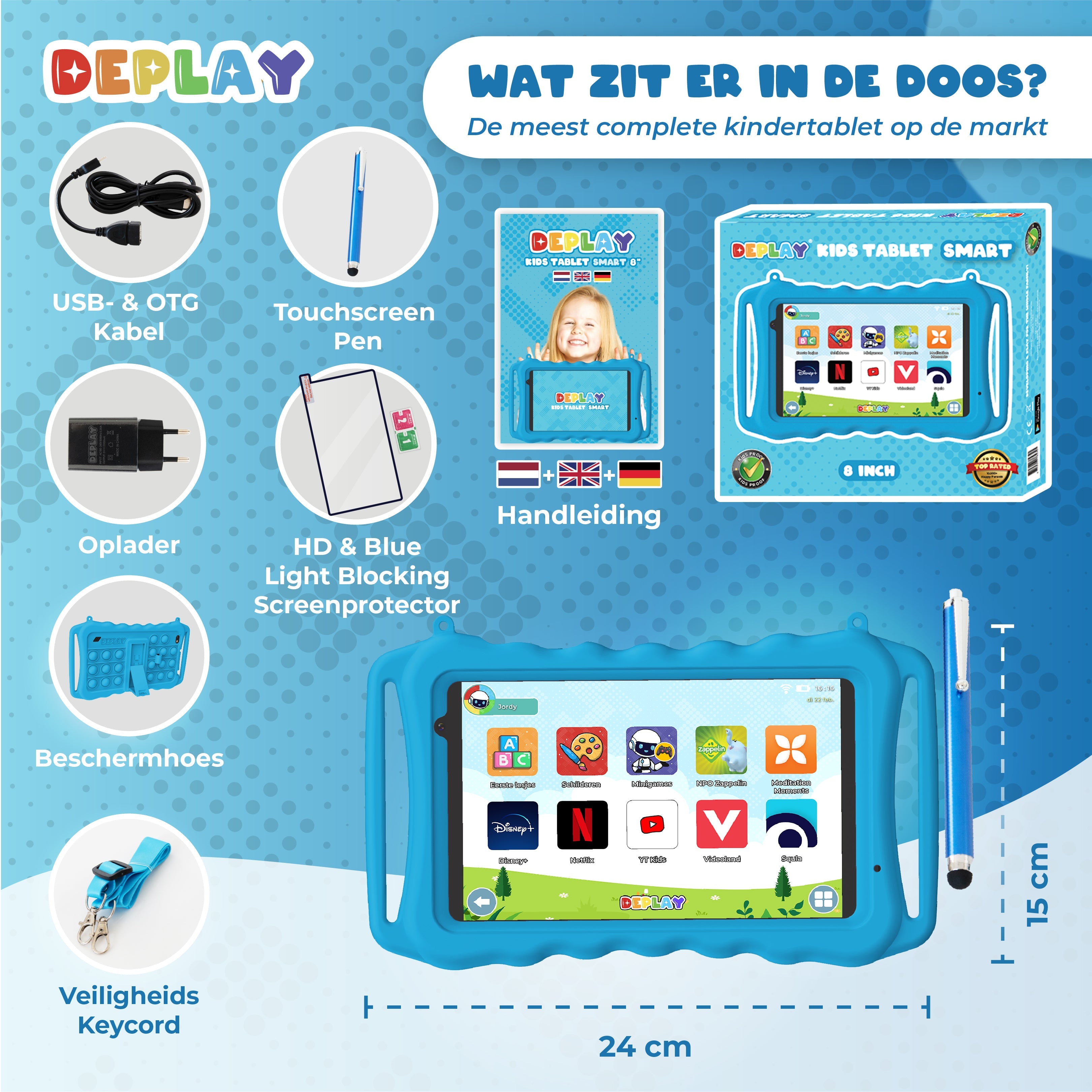 DEPLAY Kids Tablet SMART (7-8'') - Blauw - Rood - Roze