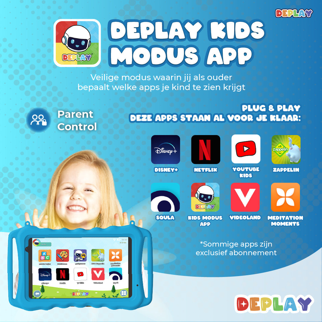 DEPLAY Kids Tablet SMART (7-8'') - Blauw - Rood - Roze