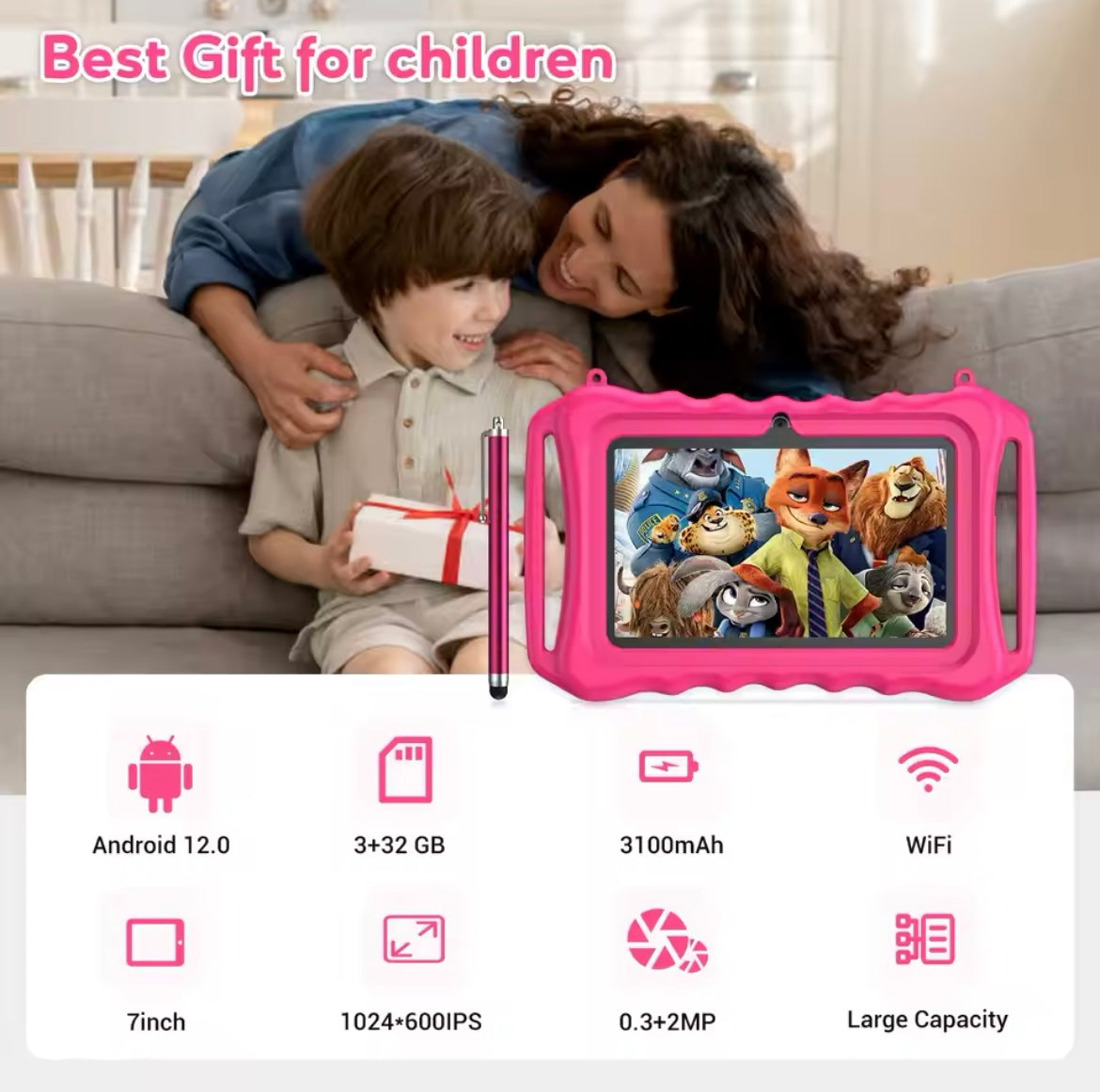 DEPLAY Kids Tablet SMART (7-8'') - Blauw - Rood - Roze