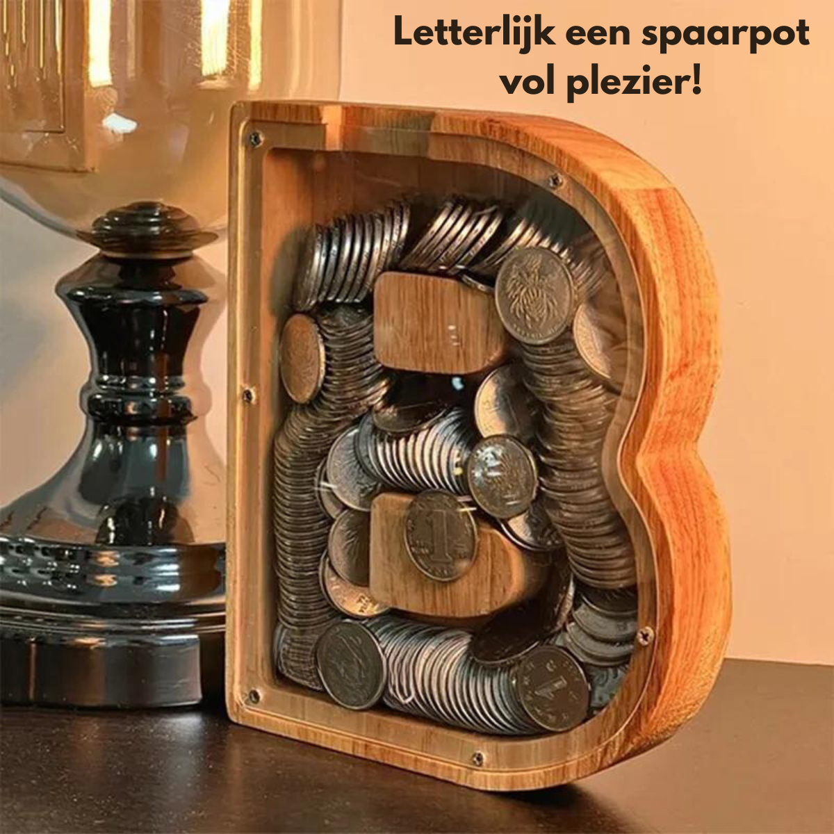 Komonka™ Hout spaar pot letter | Spaar slim, leer spelenderwijs