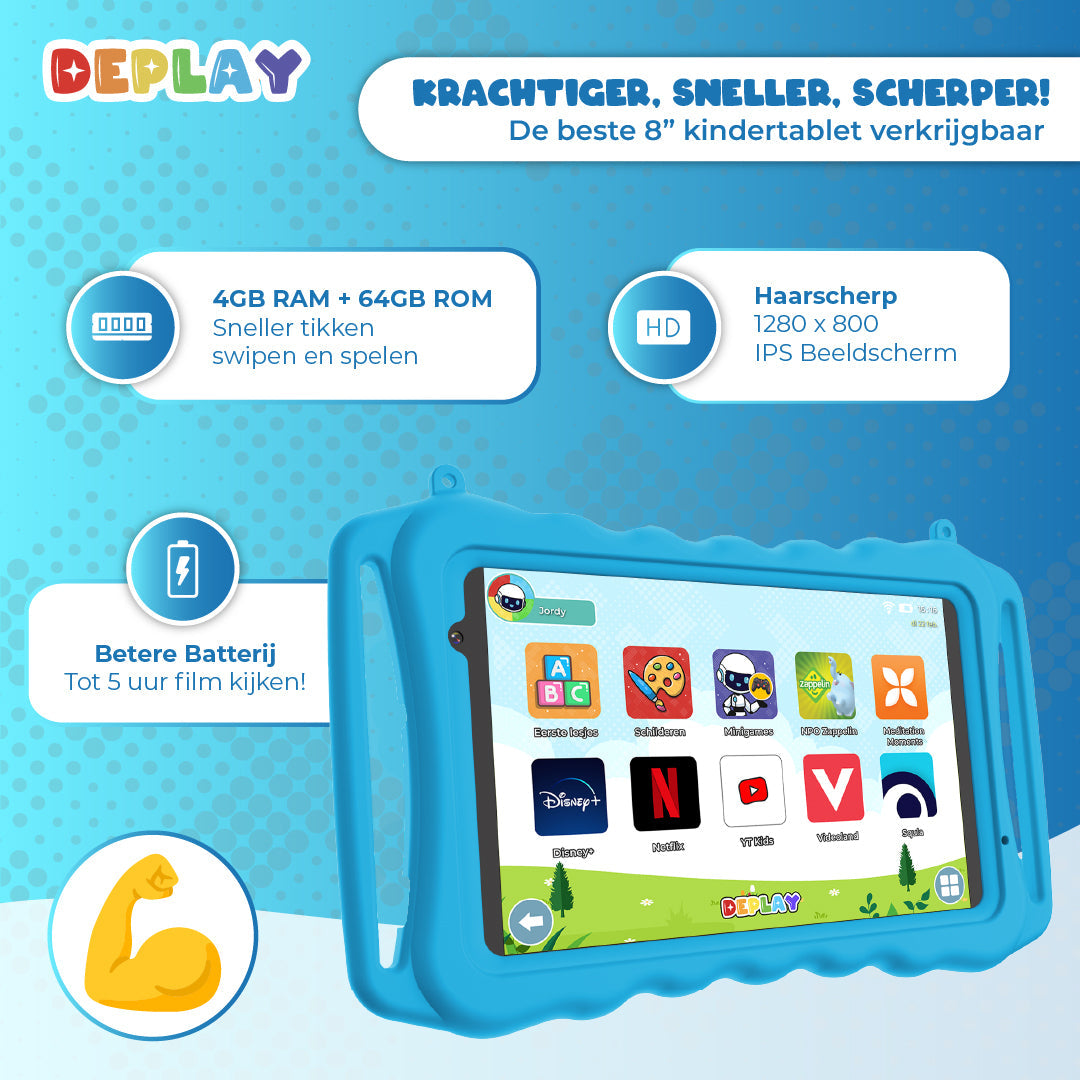 DEPLAY Kids Tablet SMART (7-8'') - Blauw - Rood - Roze