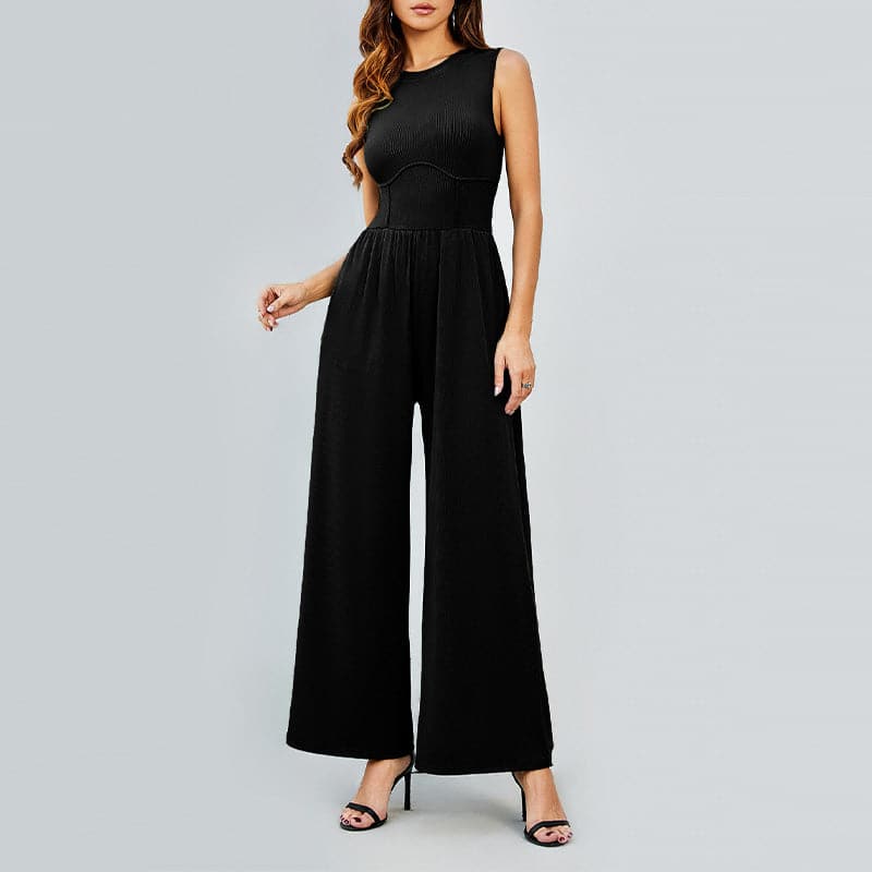 Comfy damesjumpsuit met wijde pijpen, effen kleur