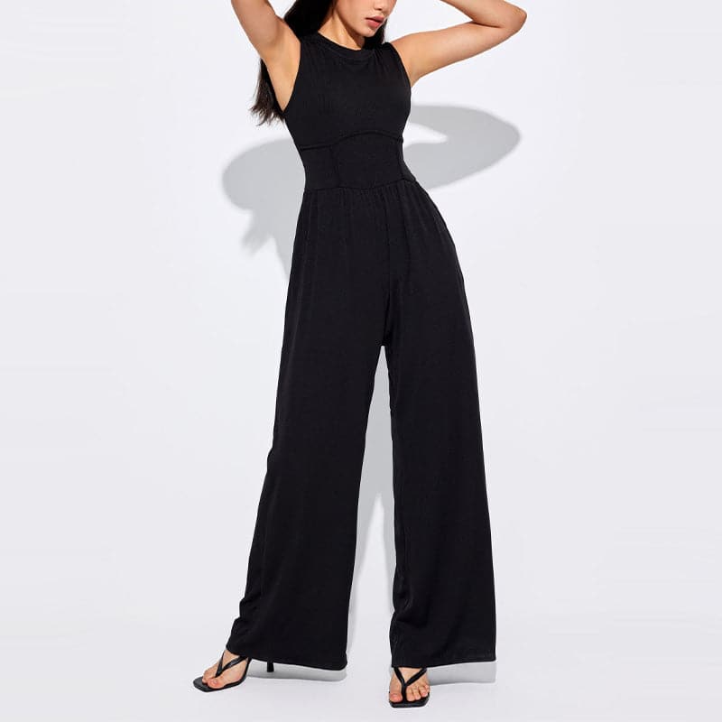 Comfy damesjumpsuit met wijde pijpen, effen kleur