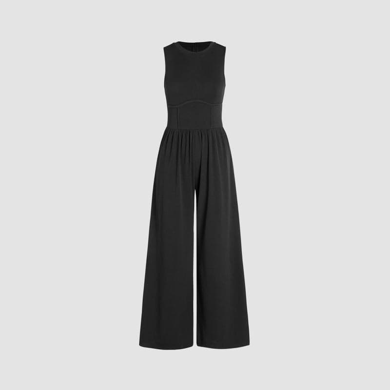 Comfy damesjumpsuit met wijde pijpen, effen kleur