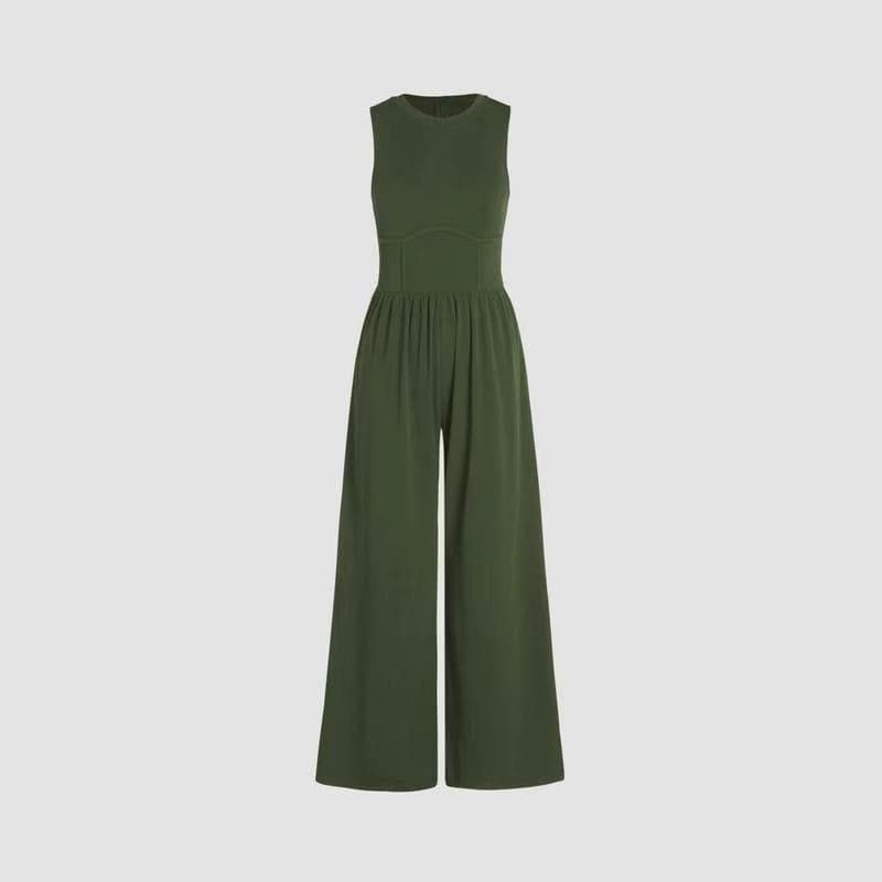 Comfy damesjumpsuit met wijde pijpen, effen kleur