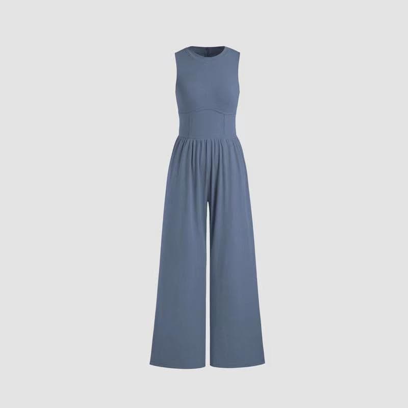Comfy damesjumpsuit met wijde pijpen, effen kleur